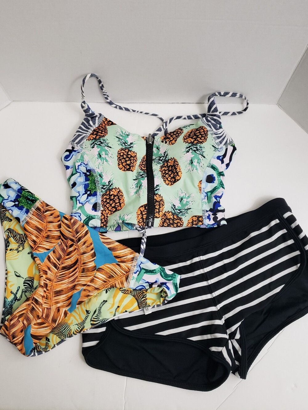 Lot Of 3 S-M Swim Seperates: 2 Bottoms & 1 Reversible Lace Back Top